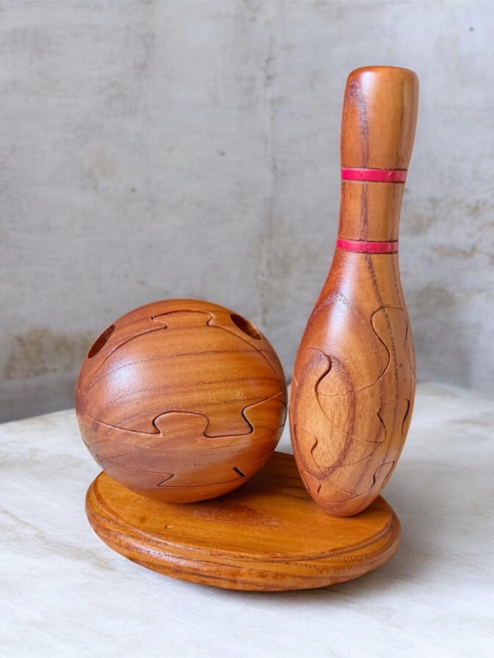 Wooden Bowling Pin & Ball on Stand 3D Puzzle Model 6143 Brain Teaser Gift